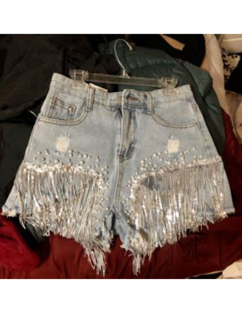 Load image into Gallery viewer, Tassel Beading Denim Short
